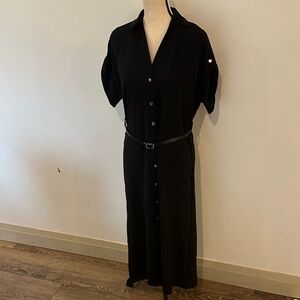 Rachel Zoe Elegant Black Midi Button-Down Dress L